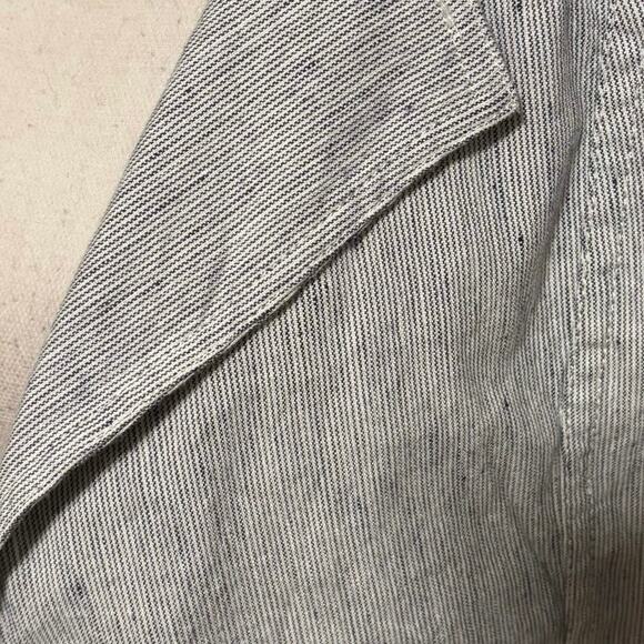 Chicos Size 3 US XL Micro Stripe Pinstripe Jacket Linen Blend Blue White - Picture 2 of 5